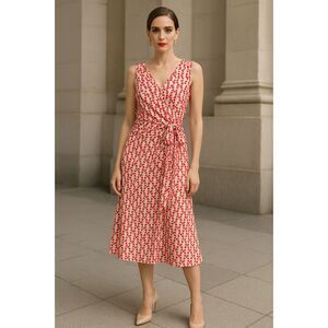CAROLINA HERRERA New York Red Polka Dot 100% Silk Midi Dress   Women's Size 6